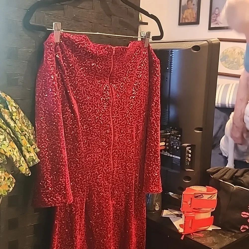 Red Sequin Dress Top Vintage Size 8 - Picture 5 of 6